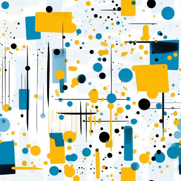 A close up of a pattern of blue and yellow shapes generative ai