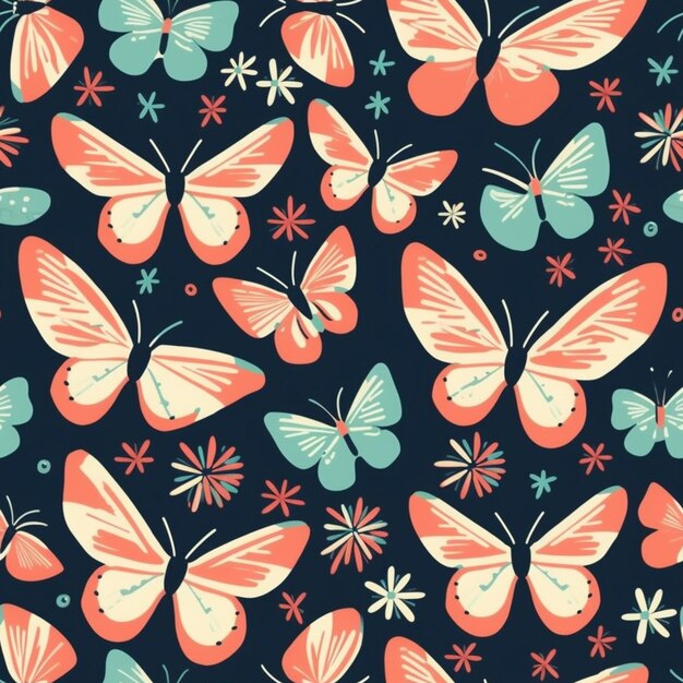 Близкий взгляд на рисунок бабочек и цветов