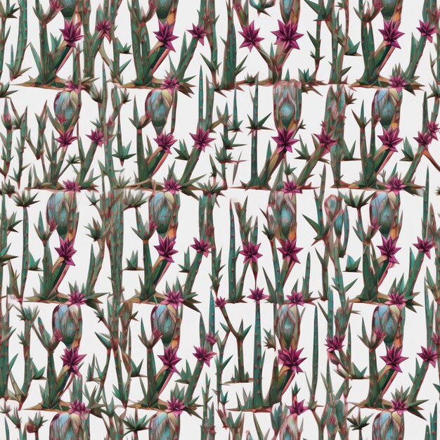 Photo a close up of a pattern of a cactus plant with pink flowers generative ai