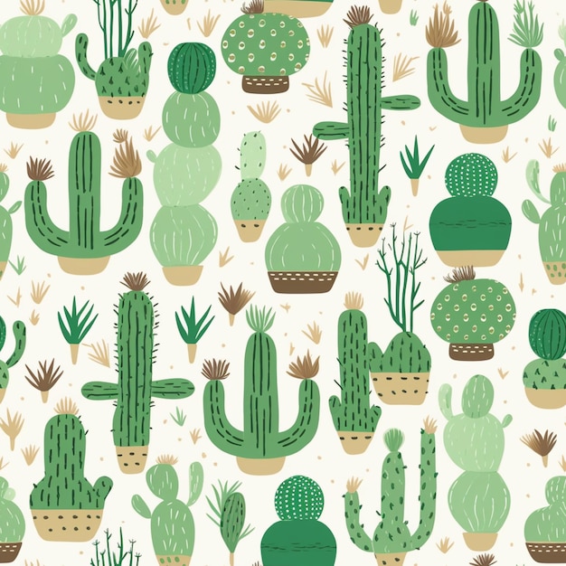 Photo a close up of a pattern of cactus plants on a white background generative ai