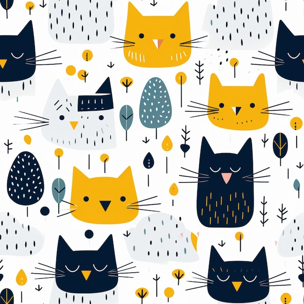 A close up of a pattern of cats in a forest generative ai