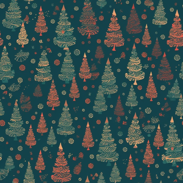 a close up of a pattern of christmas trees on a blue background generative ai