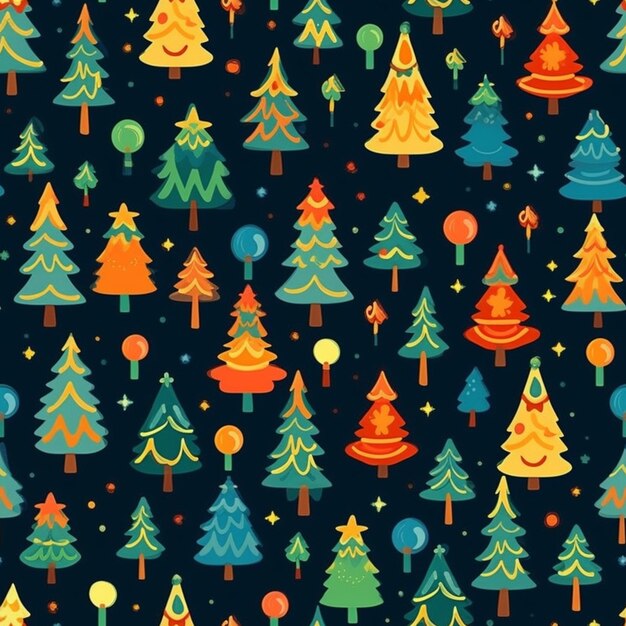 a close up of a pattern of christmas trees and stars generative ai