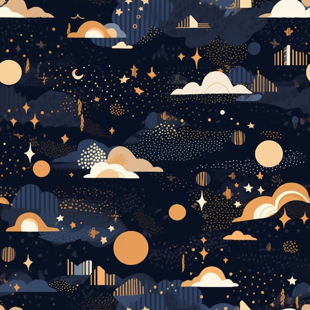 a close up of a pattern of clouds and stars generative ai