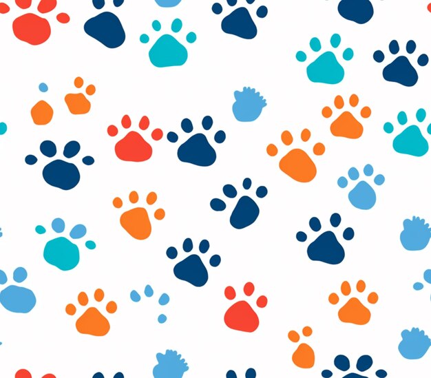 Photo a close up of a pattern of colorful paw prints on a white background generative ai