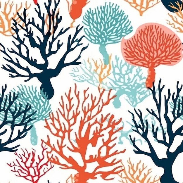 A close up of a pattern of corals and birds on a white background generative ai