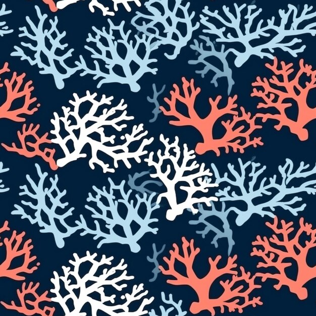Photo a close up of a pattern of corals on a blue background generative ai