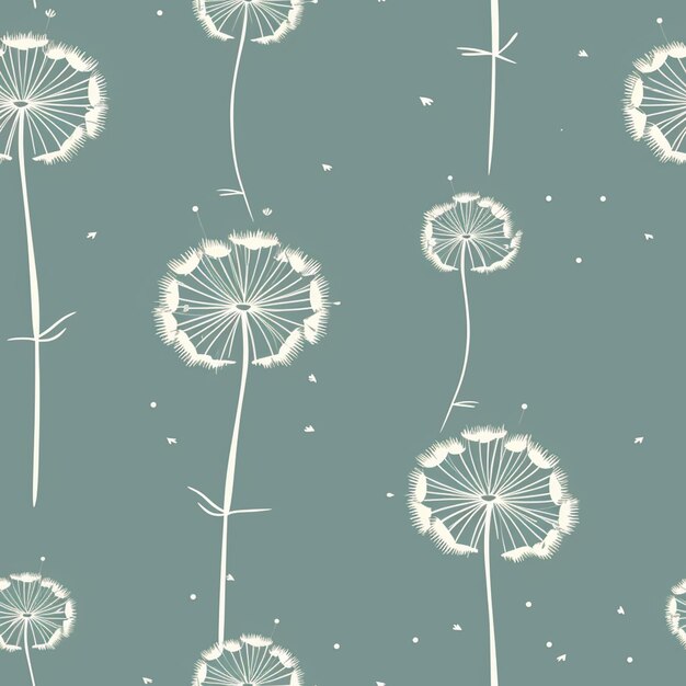 Photo a close up of a pattern of dandelions on a blue background generative ai