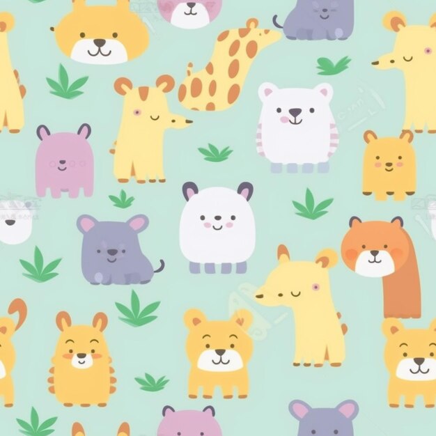 A close up of a pattern of different animals on a blue background generative ai