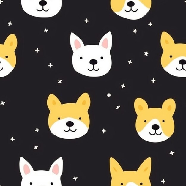 Photo a close up of a pattern of dogs on a black background generative ai