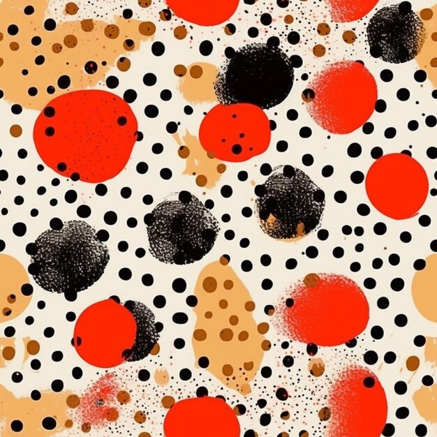 Photo a close up of a pattern of dots and ladybugs generative ai