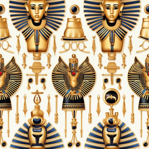 A close up of a pattern of egyptian gods and goddesss generative ai
