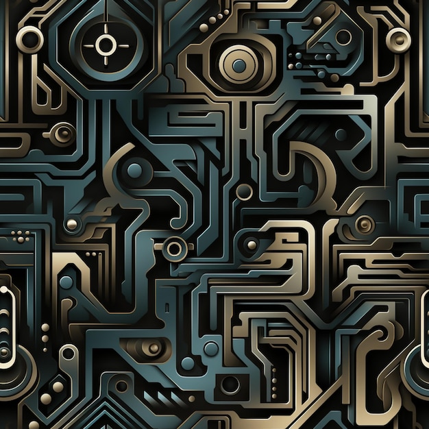 A close up of a pattern of electronic components on a black background generative ai