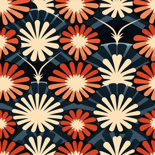 A close up of a pattern of flowers on a black background generative ai