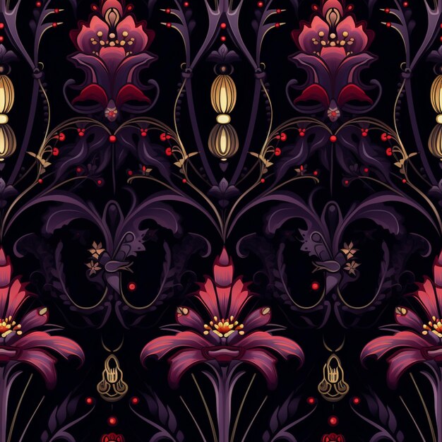 a close up of a pattern of flowers on a black background generative ai