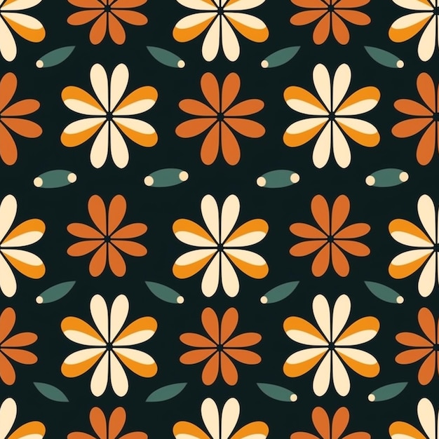 a close up of a pattern of flowers on a black background generative ai