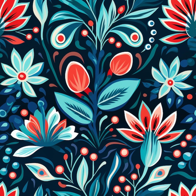 A close up of a pattern of flowers on a dark background generative ai