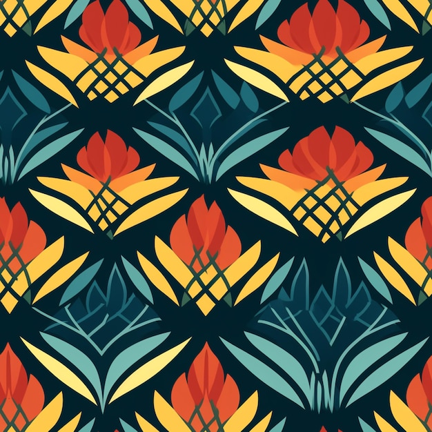 a close up of a pattern of flowers on a dark background generative ai