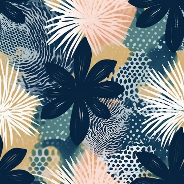 A close up of a pattern of flowers and dots generative ai