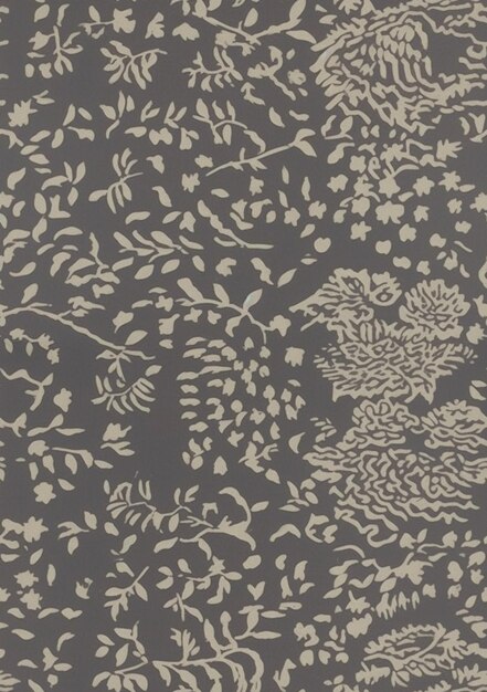 a close up of a pattern of flowers and leaves on a gray background generative ai