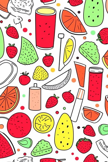 a close up of a pattern of fruit and drinks generative ai