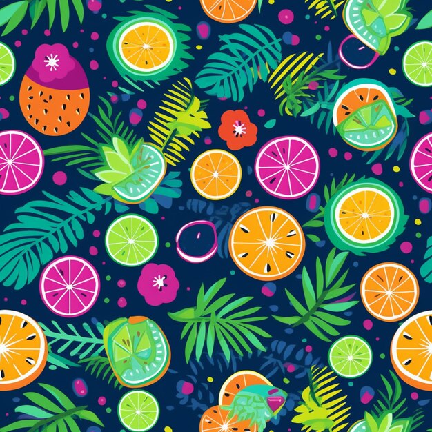 a close up of a pattern of fruit and leaves generative ai