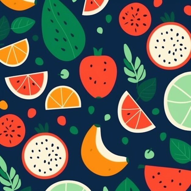 A close up of a pattern of fruit with leaves and oranges generative ai