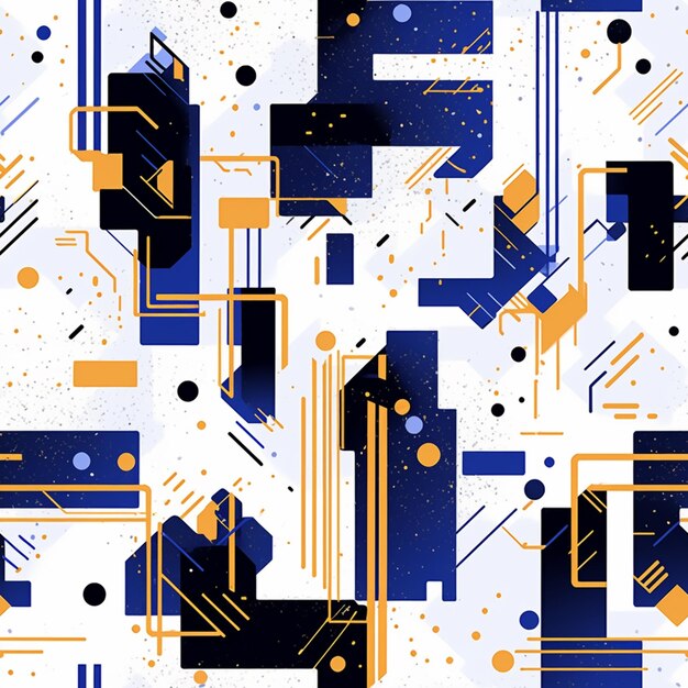 a close up of a pattern of geometric shapes with blue and orange generative ai