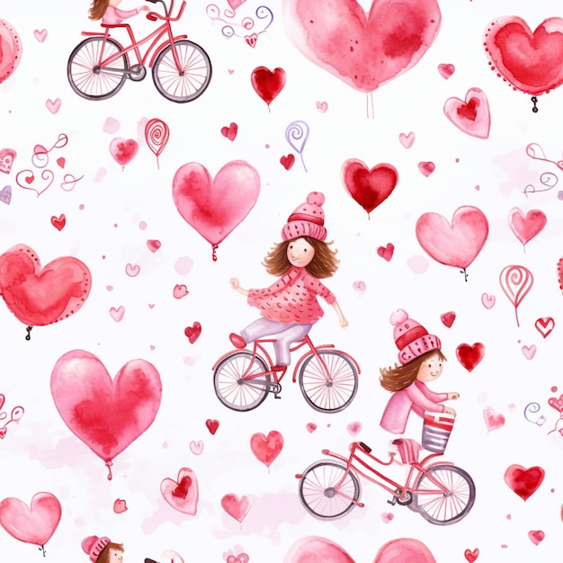 a close up of a pattern of a girl riding a bike with a dog generative ai