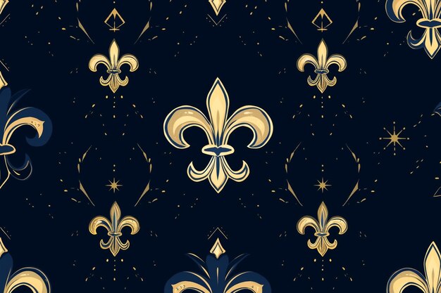 a close up of a pattern of gold and blue fleur de lis generative ai