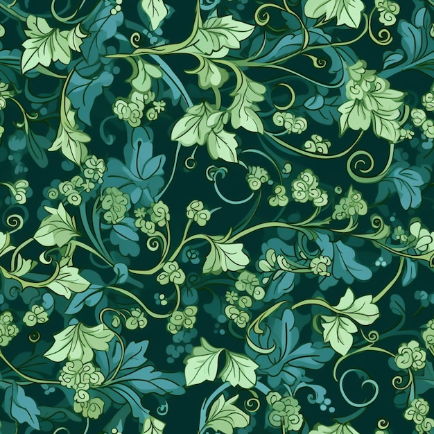 A close up of a pattern of green leaves and vines generative ai