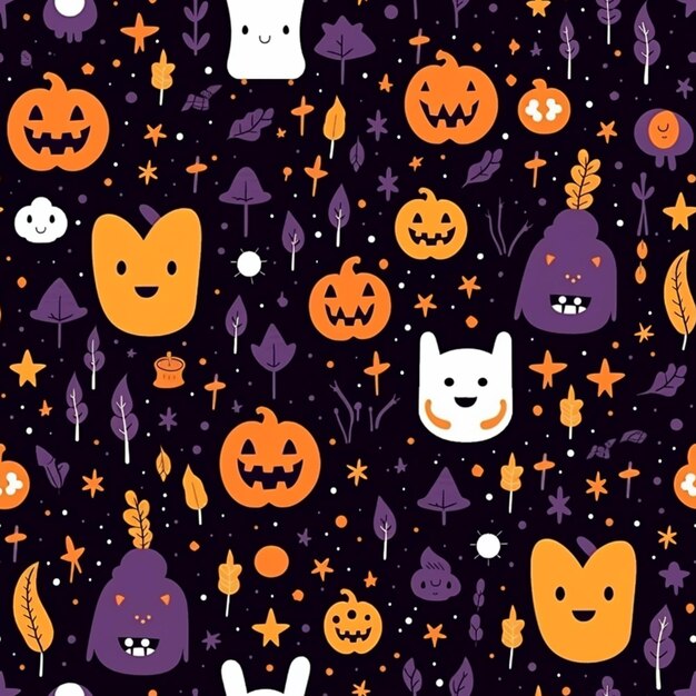 Photo a close up of a pattern of halloween items on a black background generative ai