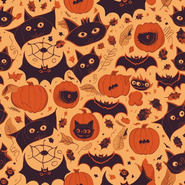 Photo a close up of a pattern of halloween themed items generative ai