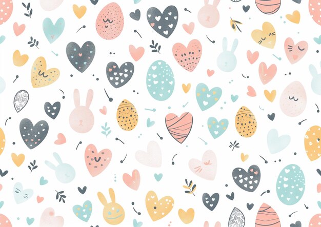 a close up of a pattern of hearts and birds generative ai