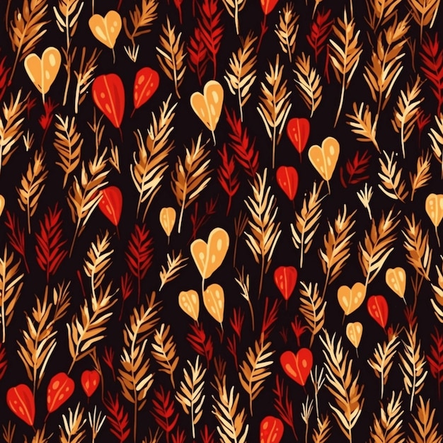 A close up of a pattern of hearts and plants generative ai