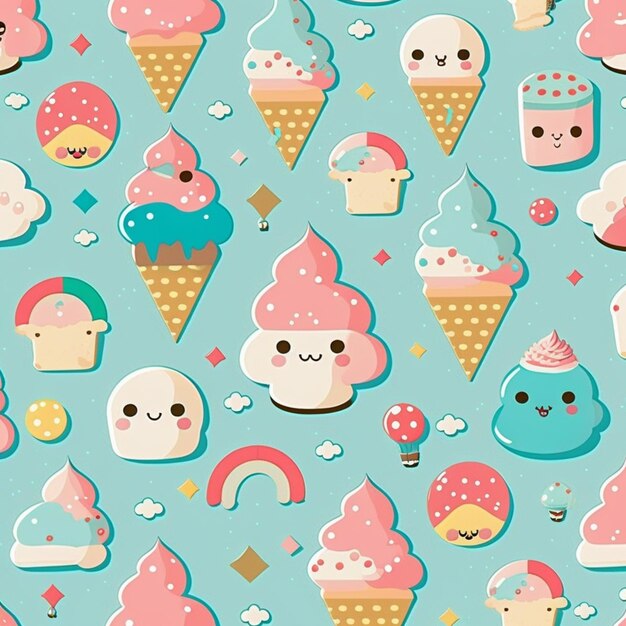 a close up of a pattern of ice cream and other items generative ai