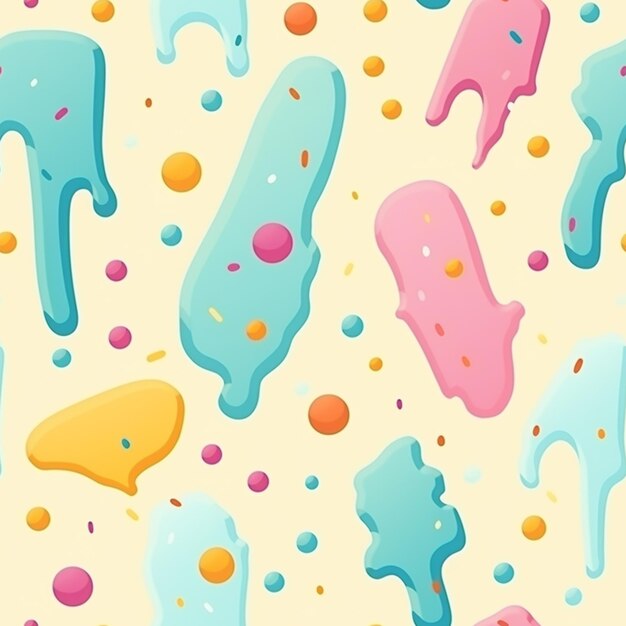 A close up of a pattern of ice cream and sprinkles generative ai