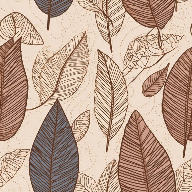 A close up of a pattern of leaves on a beige background generative ai