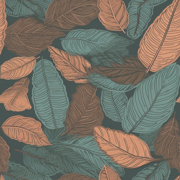 a close up of a pattern of leaves on a blue background generative ai