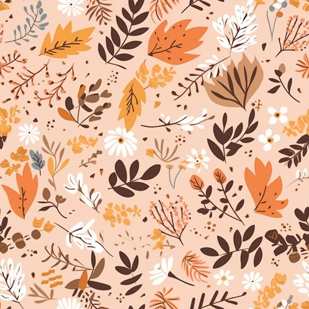 a close up of a pattern of leaves and flowers generative ai