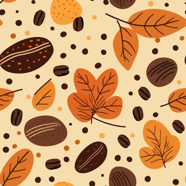 a close up of a pattern of leaves and nuts generative ai