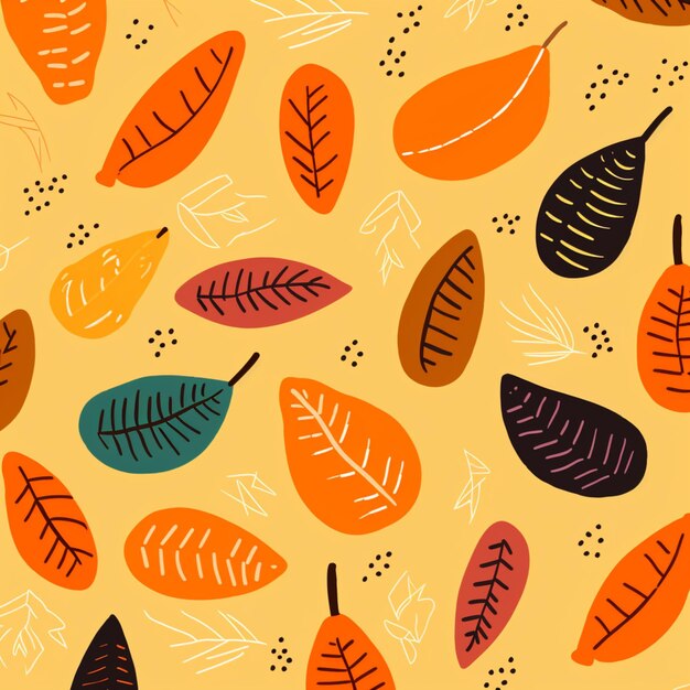 a close up of a pattern of leaves on a yellow background generative ai