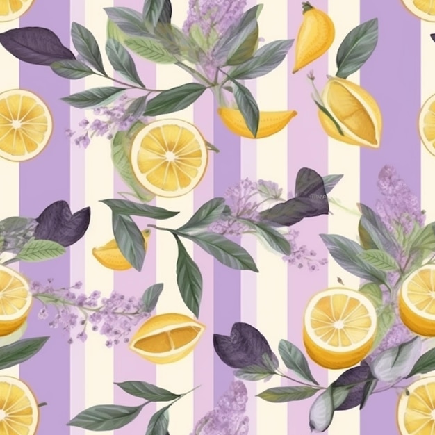 a close up of a pattern of lemons and leaves generative ai
