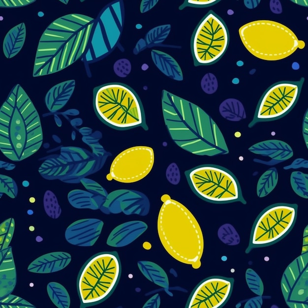 a close up of a pattern of lemons and leaves generative ai