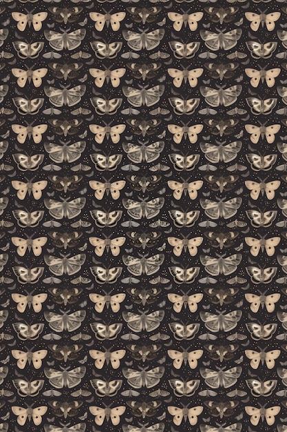 a close up of a pattern of moths on a black background generative ai