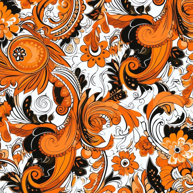 a close up of a pattern of orange and black flowers generative ai