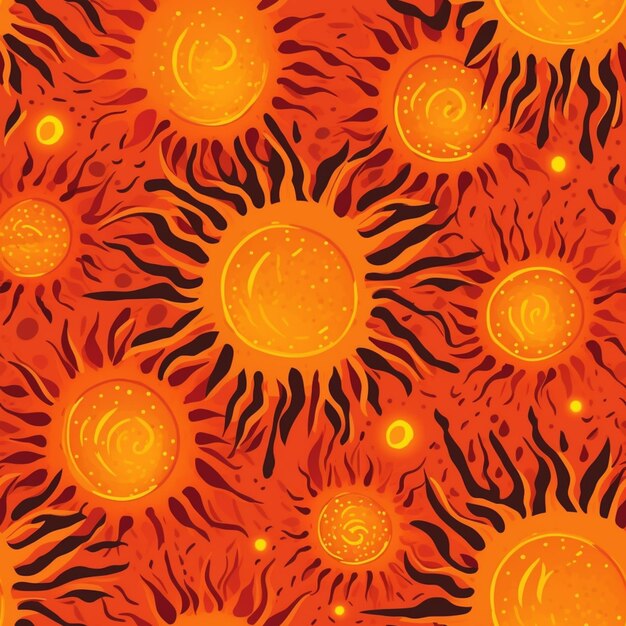 A close up of a pattern of orange and black sunflowers generative ai