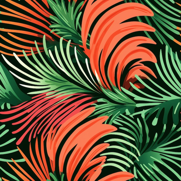 a close up of a pattern of orange and green leaves generative ai