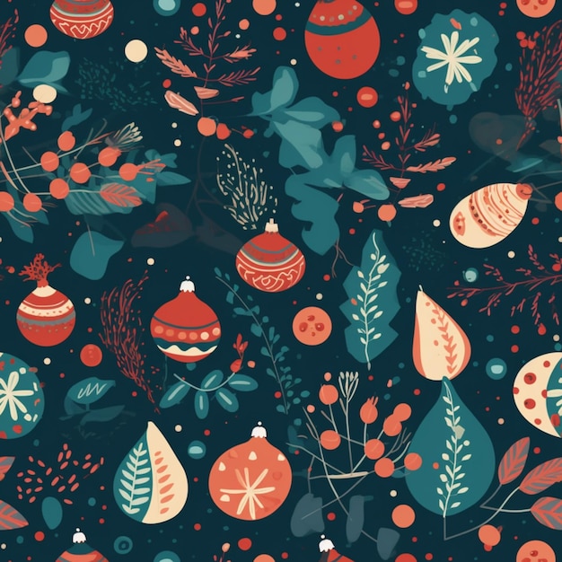 a close up of a pattern of ornaments and plants on a dark background generative ai