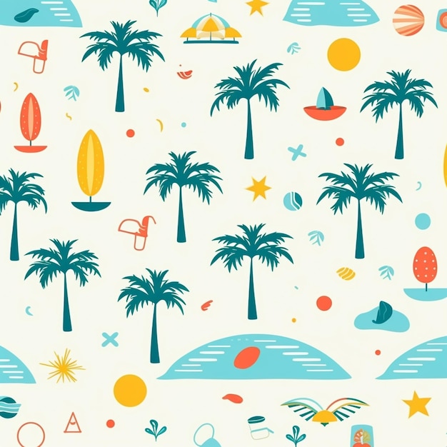 a close up of a pattern of palm trees and other things generative ai